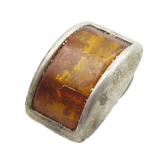 925 Sterling Silver   Vintage Petite Amber Smooth Dome Pendant  PT12794
