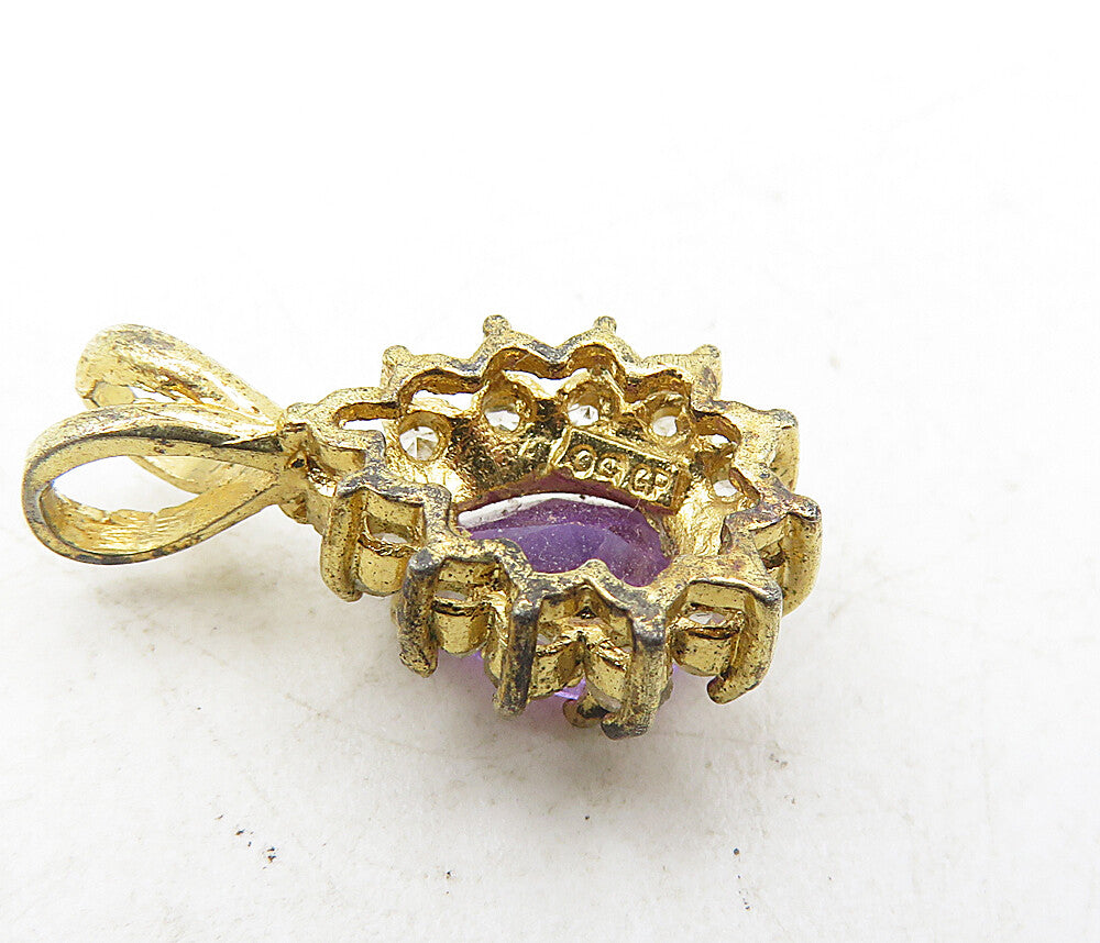 925 Sterling Silver  Vintage Tear Drop Amethyst & Topaz Drop Pendant  PT6592