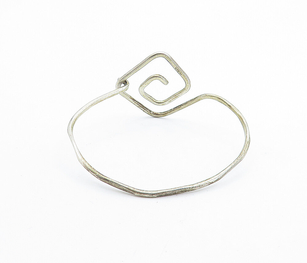 925 Sterling Silver  Vintage Thin Spiral Design Hook Bangle Bracelet  BT2865