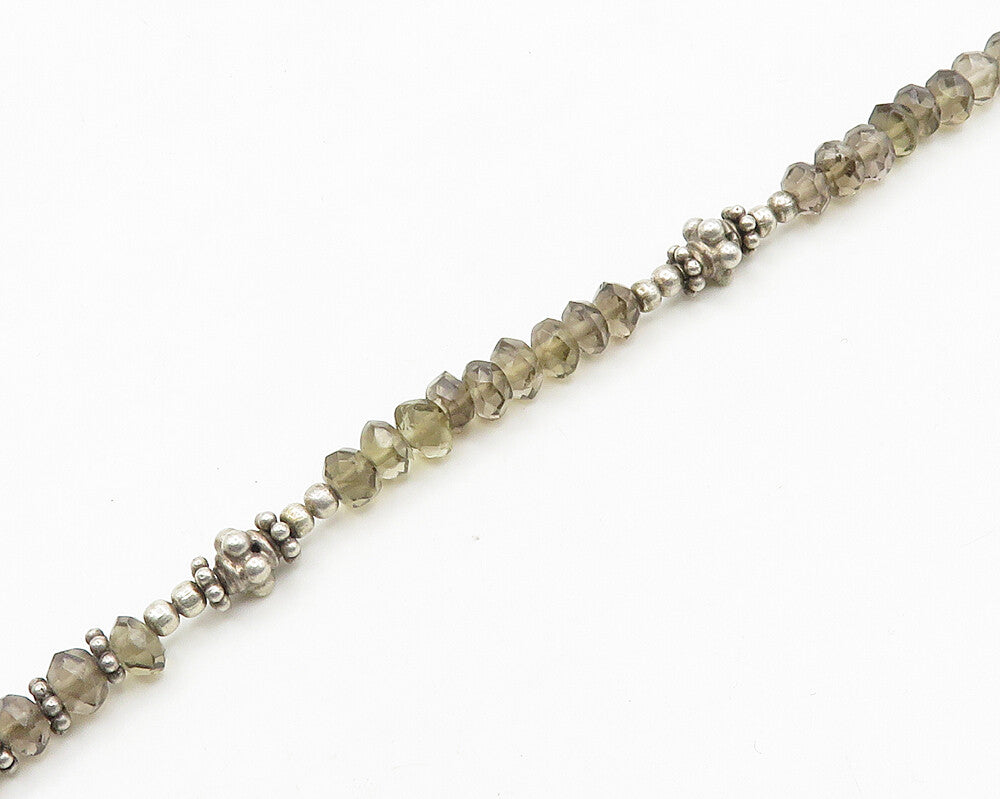 925 Silver  Vintage Black Hematite & Smoky Topaz Bead Chain Necklace  NE3101