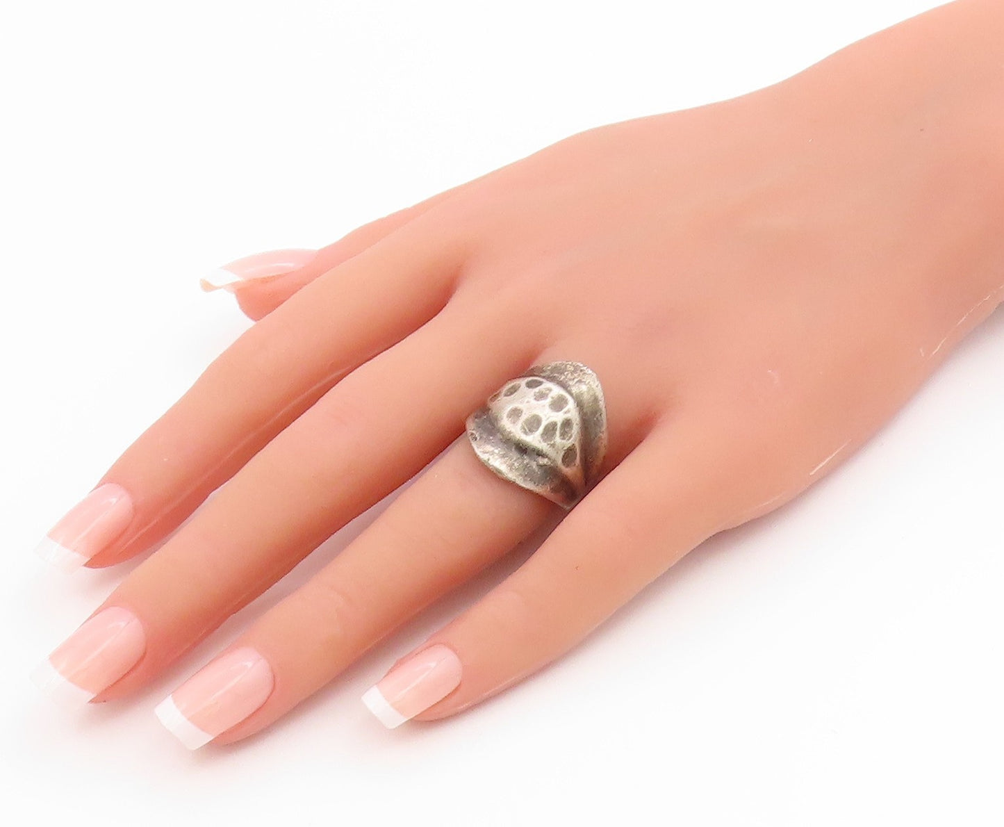 925 Sterling Silver Vintage Ring MEXICO Brutalist Design Band  Sz 7  RG35810
