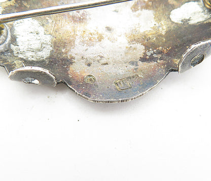 JAPAN 925 Silver  Vintage Antique Two Tone Floral Pattern Brooch Pin  BP1694