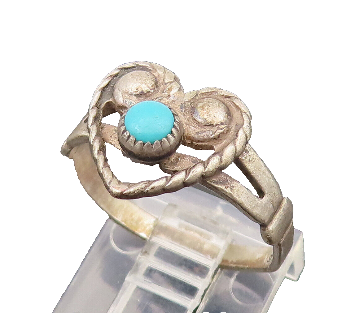POST BELL 925 Silver  Vintage Open Love Heart Turquoise Ring Sz 6.5  RG26499