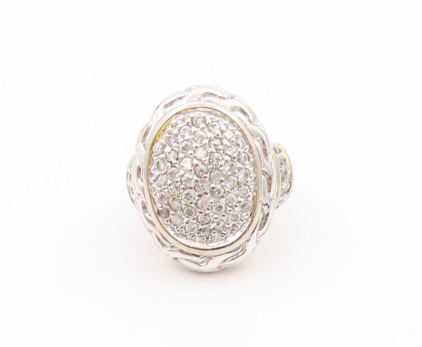 925 Sterling Silver Vintage Ring Large Carved Oval CZ Inlay  Sz 7  RG31837