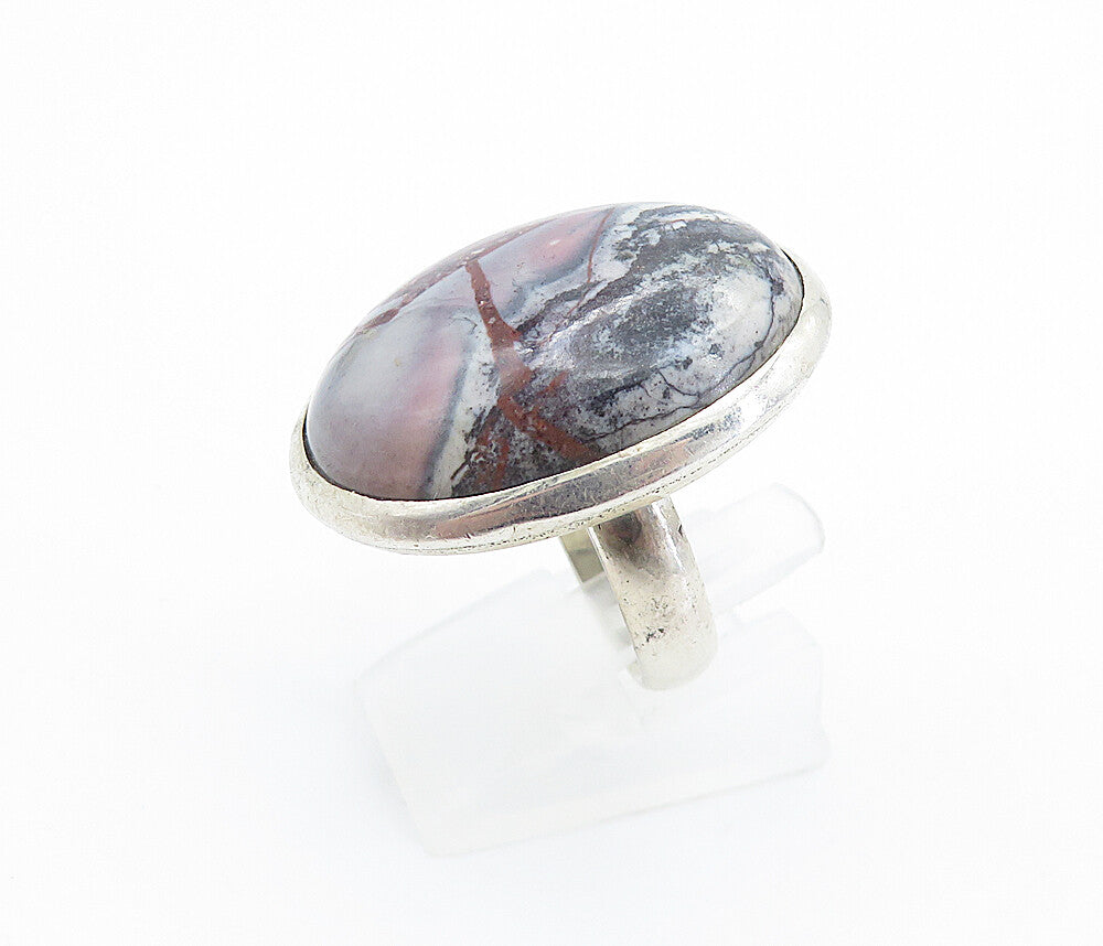 925 Sterling Silver  Cabochon Cut Agate Oval Cocktail Ring Sz 7.5  RG7773