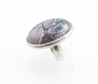 925 Sterling Silver  Cabochon Cut Agate Oval Cocktail Ring Sz 7.5  RG7773