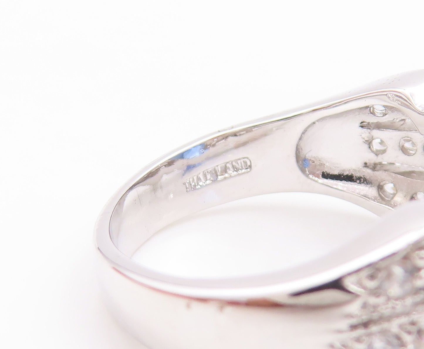 925 Sterling Silver Vintage Ring Designer Cutout Blue & White CZ  Sz 7  RG29596