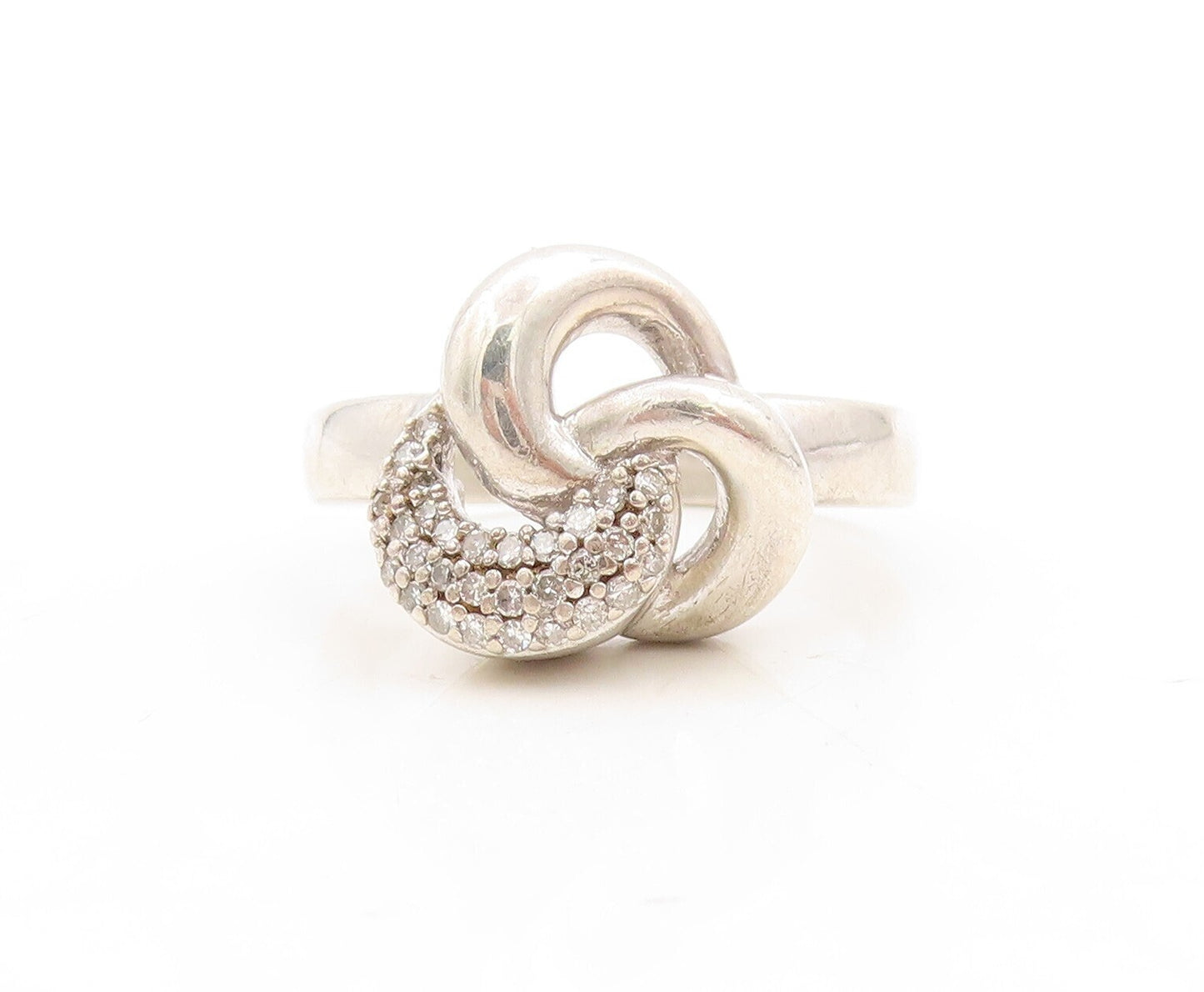 925 Sterling Silver Vintage Ring Genuine Diamonds Inlay Loops  Sz 8  RG31336