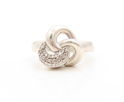 925 Sterling Silver Vintage Ring Genuine Diamonds Inlay Loops  Sz 8  RG31336