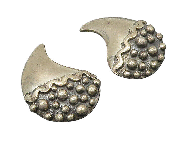 MEXICO 925 Silver  Vintage Dark Tone Bubble Detail Non Pierce Earrings  EG8984