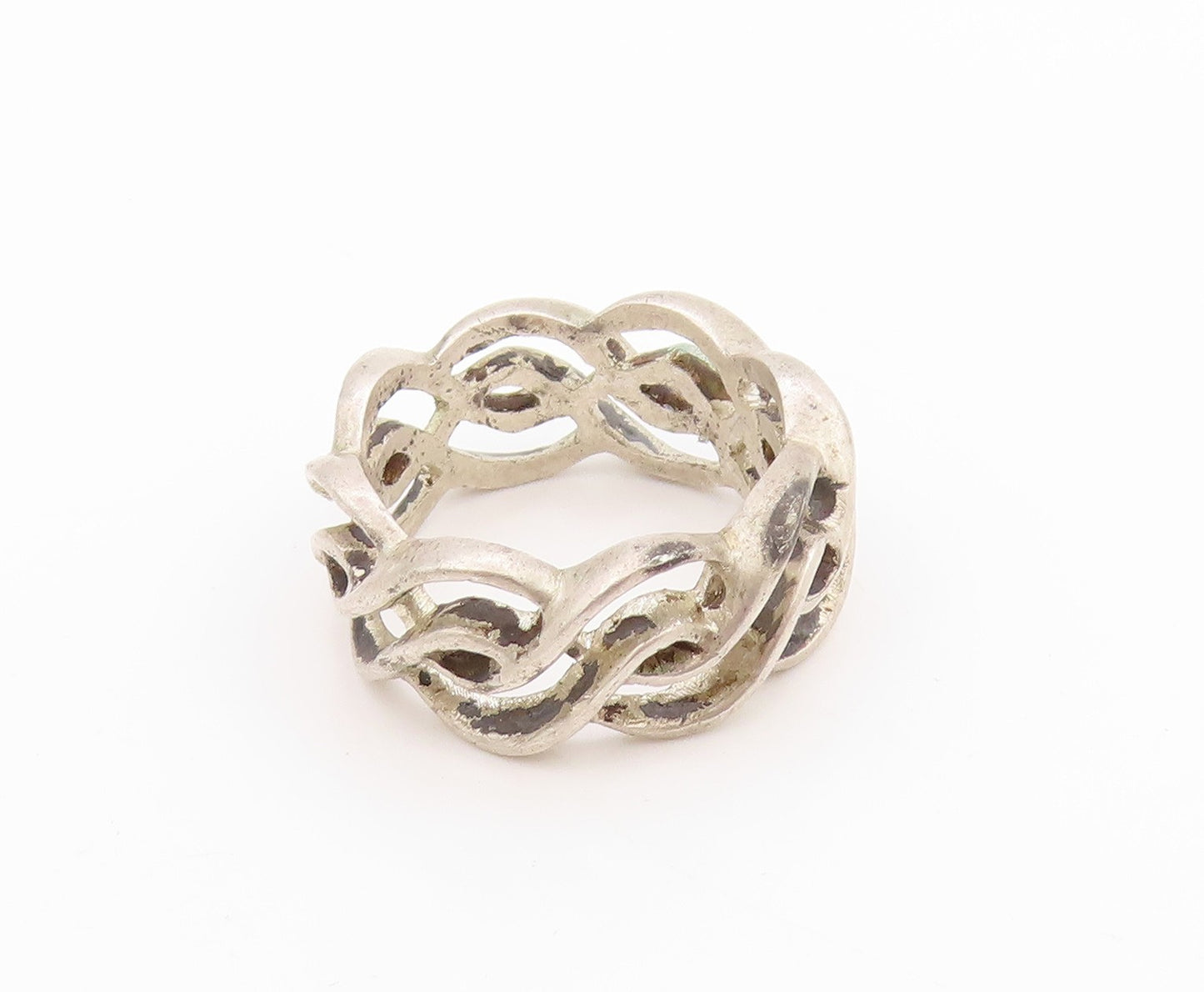925 Sterling Silver Vintage Ring Modernist Twisted Rope Cutout  Sz 6  RG33299