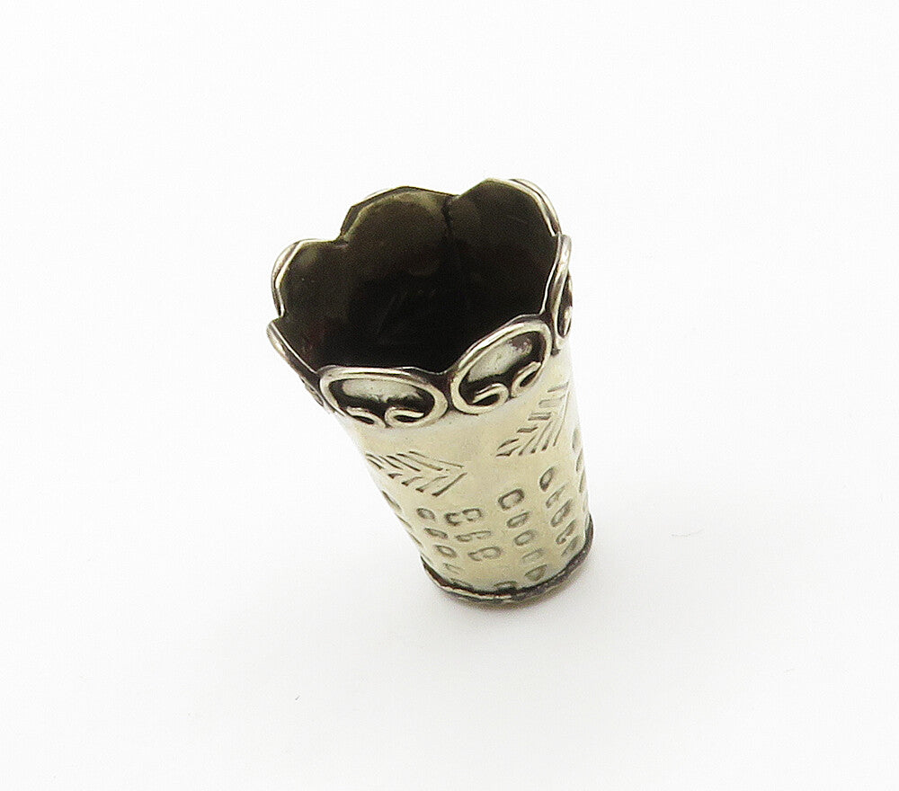 MEXICO 925 Sterling Silver  Vintage Floral Leaf Detail Sewing Thimble  TR2139