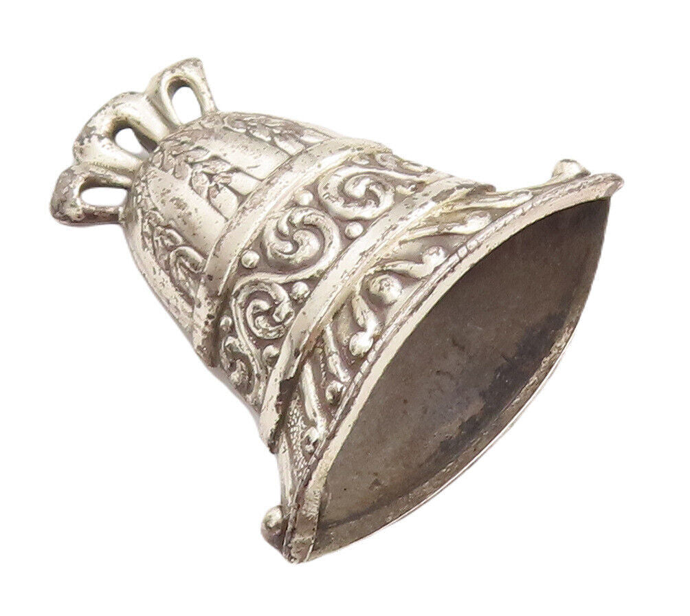 925 Sterling Silver Vintage Brooch Pin LANG Floral Swirly Carved Bell  BP10916