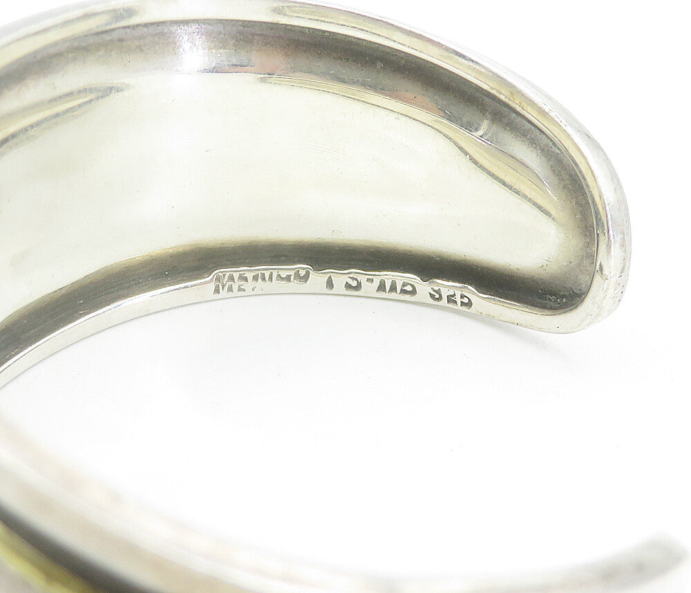 MEXICO 925 Sterling Silver Vintage Two Tone Striped Cuff Bracelet BT3393