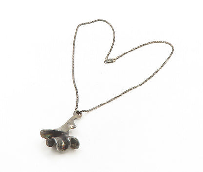 925 Sterling Silver  Vintage Oxidized Sculpted Flower Chain Necklace  NE3213