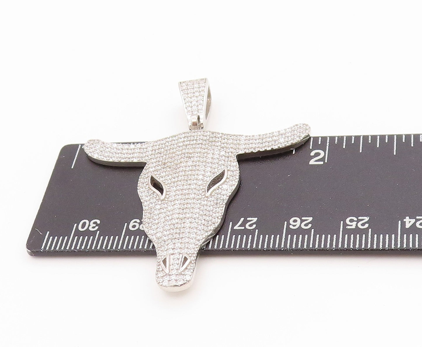 925 Sterling Silver Vintage Pendant CZ Inlay Bull's Head  PT24462