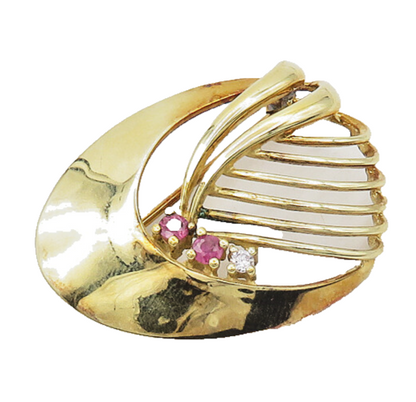 AMERIK 925 Silver  Vintage Pink & White Topaz Gold Plated Brooch Pin  BP7531