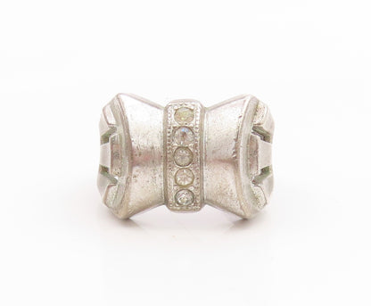 925 Sterling Silver Vintage Ring White Topaz Bow Tie Motif Band  Sz 8  RG35567