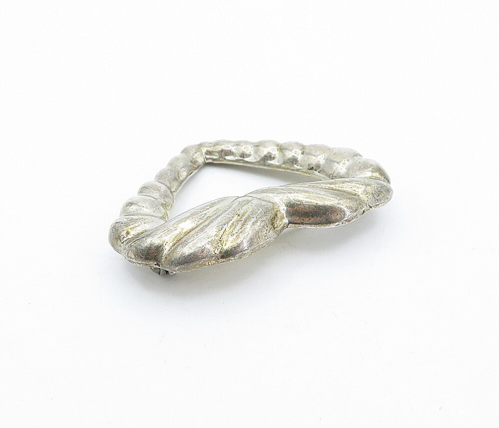MEXICO 925 Sterling Silver  Vintage Fluted Open Love Heart Brooch Pin  BP1168