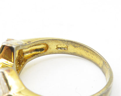 925 Sterling Silver  White Topaz Shiny Gold Plated Band Ring Sz 6  RG11334