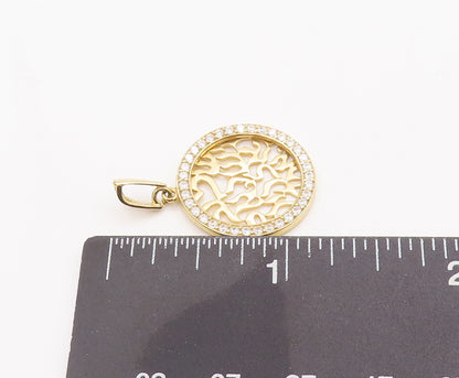 925 Sterling Silver Vintage Pendant Gold Plated CZ Carved Hebrew Prayer  PT23098