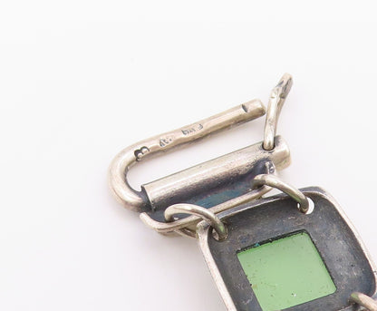 925 Sterling Silver Vintage Bracelet POLAND Jade Geometric Square Link  BT12175