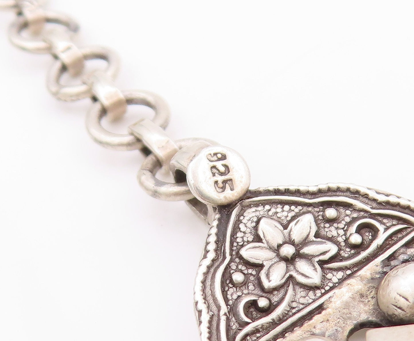 925 Sterling Silver Vintage Necklace Designer Sphere And Square Cutouts NE4529