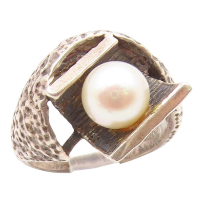 925 Sterling Silver Vintage Ring Classic Pearl Textured Band  Sz 6.5  RG35960