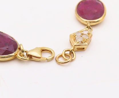 925 Sterling Silver Vintage Bracelet Gold Plated Diamonds & Oval Ruby  BT10838