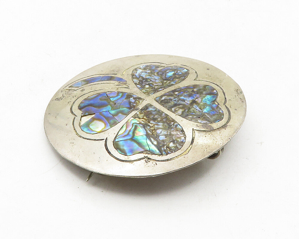JCN MEXICO 925 Sterling Silver  Vintage Abalone Clover Brooch Pin  BP4121
