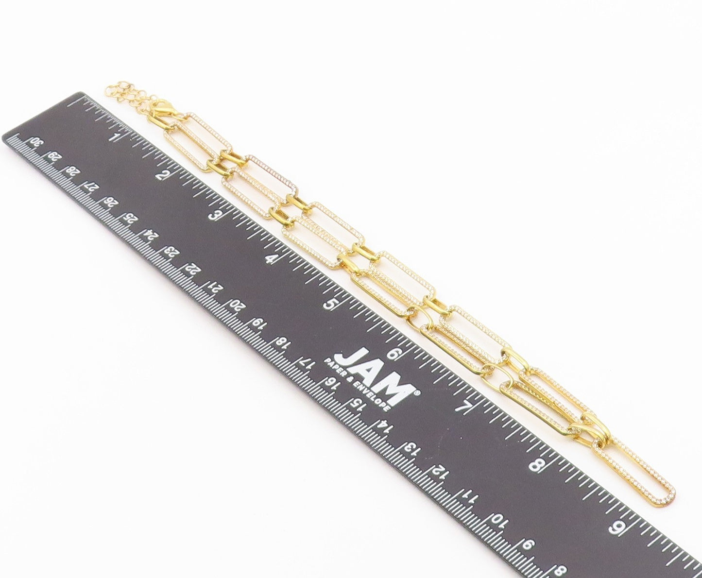 925 Sterling Silver Vintage Necklace Gold Plated CZ Paperclip Link Chain  NE4930
