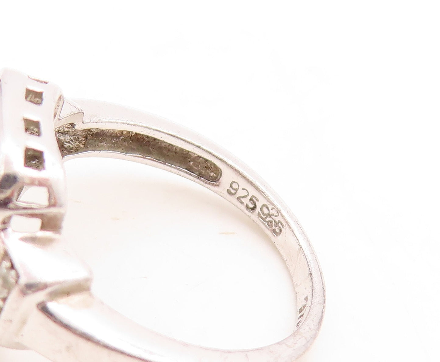 925 Sterling Silver Vintage Ring Oval Cut Halo Topaz Square Inlay  Sz 7  RG31620