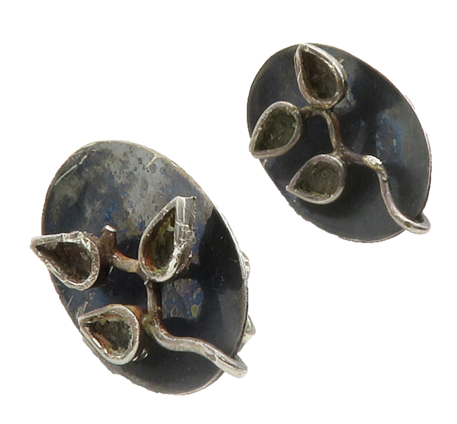 MEXICO 925 Silver  Vintage Oxidized Floral Vine Non Pierce Earrings  EG6561