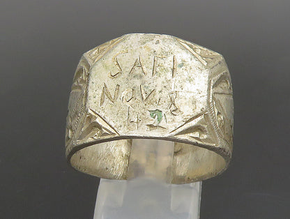 925 Sterling Silver  Vintage Antique 1942 Engraved Safi Ring Sz 11.5  RG25143