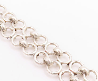 925 Sterling Silver Vintage Bracelet Interlocking Open Circles Wide Link BT11720