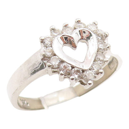 925 Sterling Silver Vintage Ring CZ Elegant Open Love Heart Band  Sz 7  RG35363