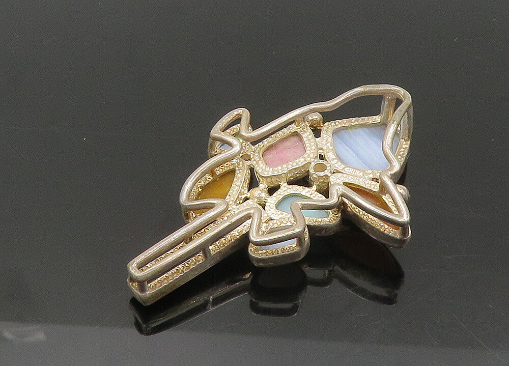 WHITNEY KELLY 925 Silver Vintage Agate Onyx & Multi Stone Pendant PT16708