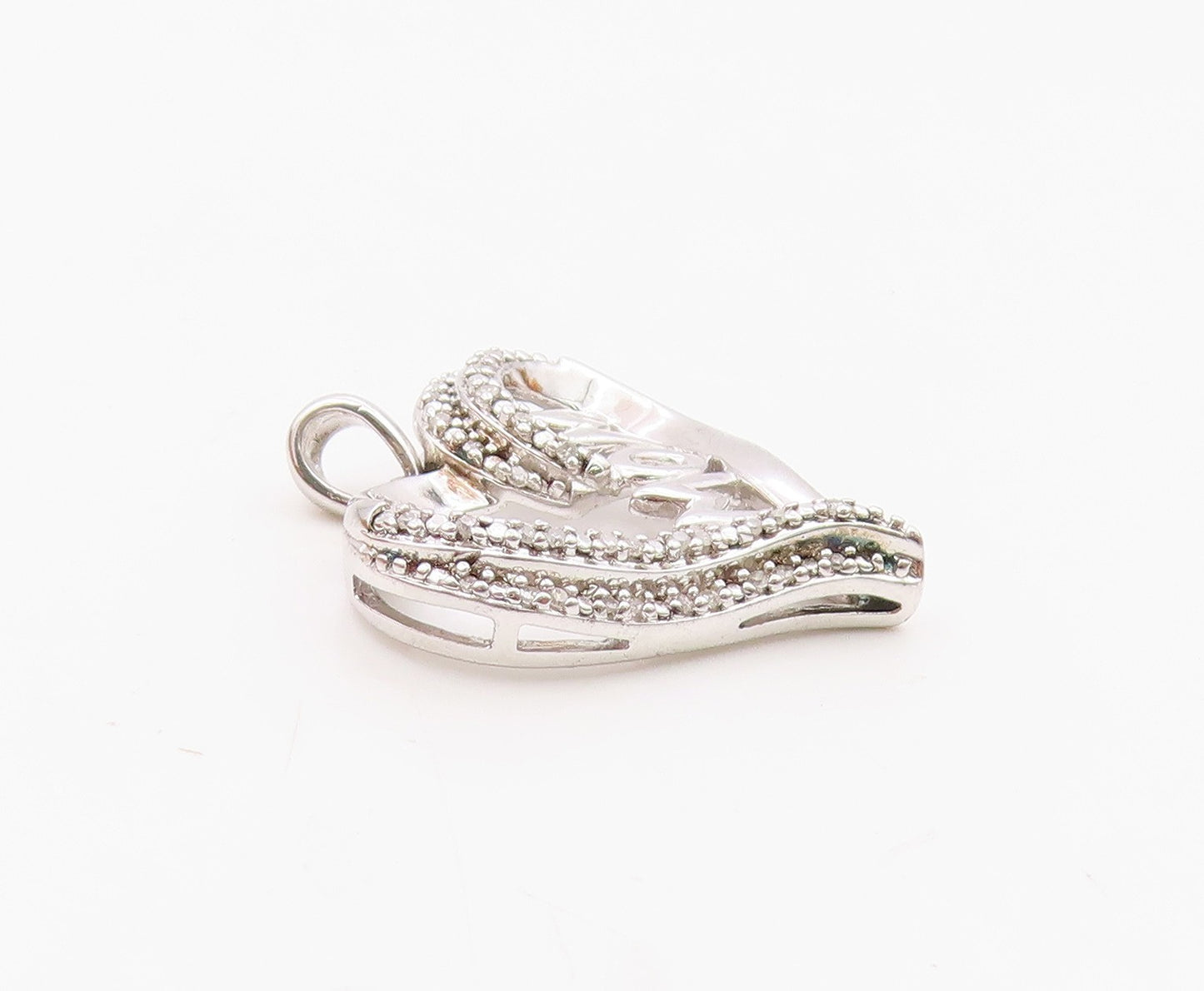 925 Sterling Silver  Vintage Genuine Diamonds Mom Love Heart Pendant  PT16609