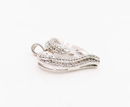 925 Sterling Silver  Vintage Genuine Diamonds Mom Love Heart Pendant  PT16609