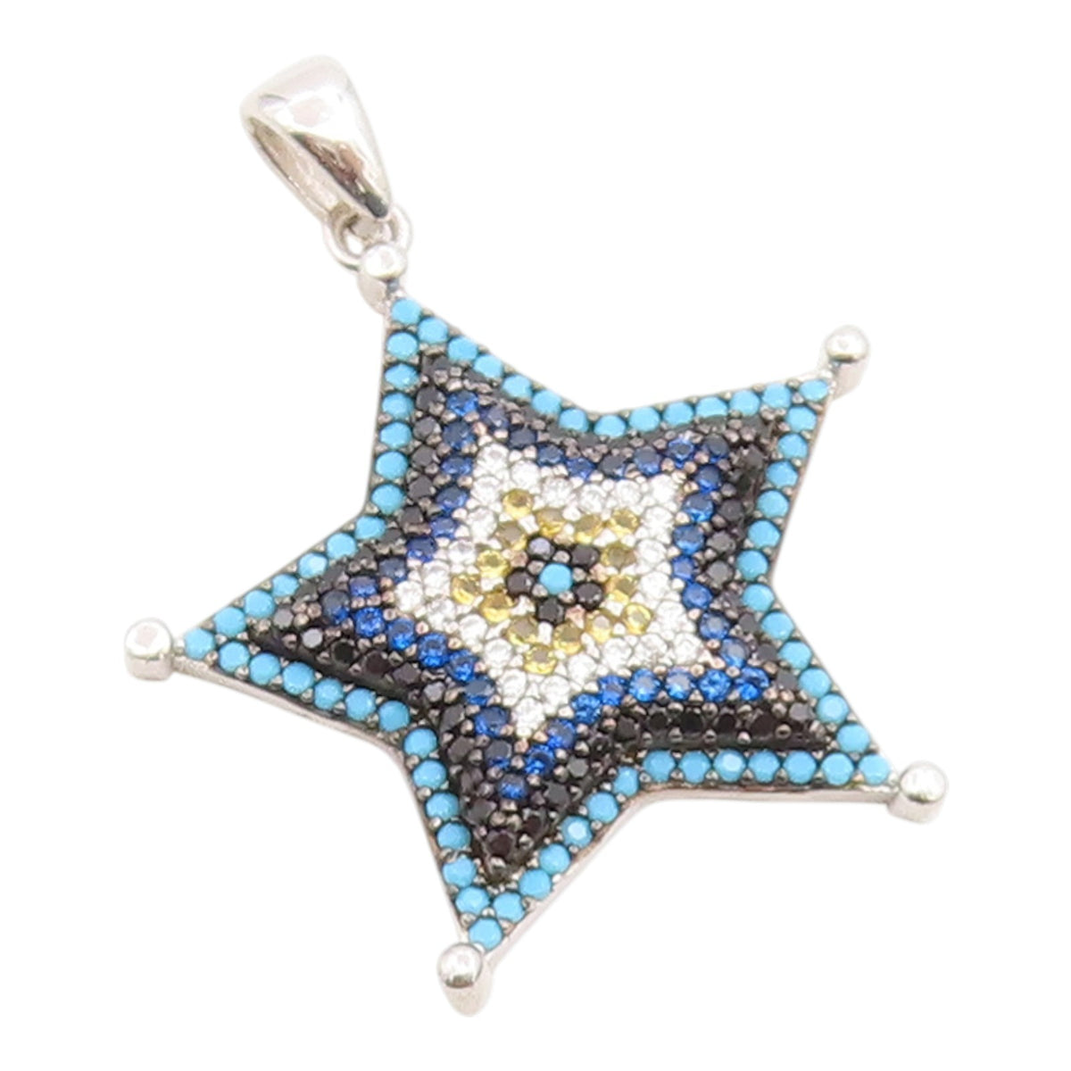 925 Sterling Silver Vintage Pendant Multi Gemstone Celestial Starburst  PT26082