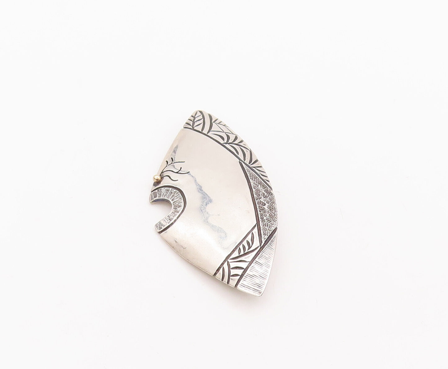 14k Gold 925 Sterling Silver Vintage Brooch Pin Designer Etched Patterns BP10966