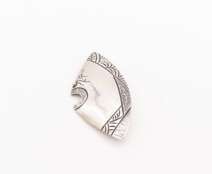 14k Gold 925 Sterling Silver Vintage Brooch Pin Designer Etched Patterns BP10966
