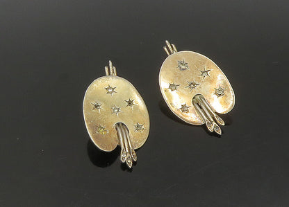925 Silver  Vintage Antique Topaz Painter Palette Non Pierce Earrings  EG11352