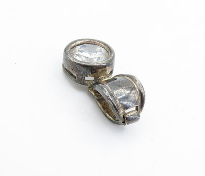 925 Sterling Silver  Vintage Faceted Cubic Zirconia Dark Tone Pendant  PT5659