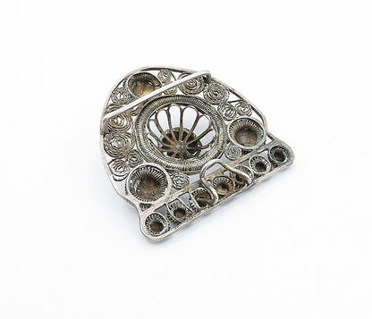 925 Sterling Silver  Vintage Antique Swirl Twist Filigree Belt Buckle  TR1045