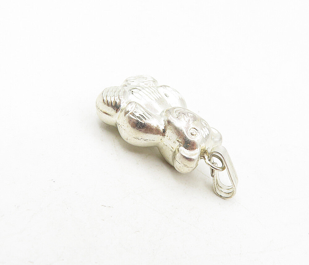 925 Sterling Silver  Vintage Petite Shiny Hollow Teddy Bear Pendant  PT6694