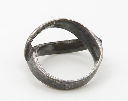 925 Sterling Silver  Vintage Dark Tone Open Smooth Band Ring Sz 6.5  RG16145