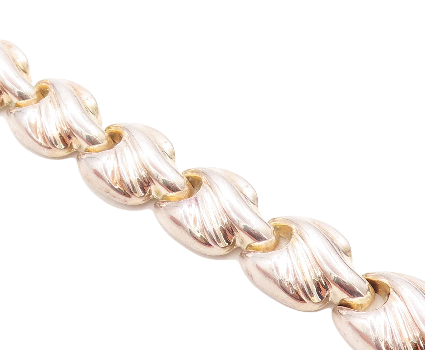 925 Sterling Silver  Vintage Shiny Fluted Hinge Link Chain Bracelet  BT2542