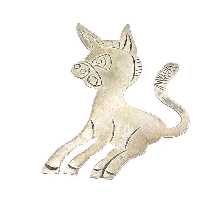 MEXICO 925 Sterling Silver  Vintage Donkey Etched Detail Brooch Pin  BP5338