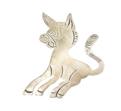 MEXICO 925 Sterling Silver  Vintage Donkey Etched Detail Brooch Pin  BP5338